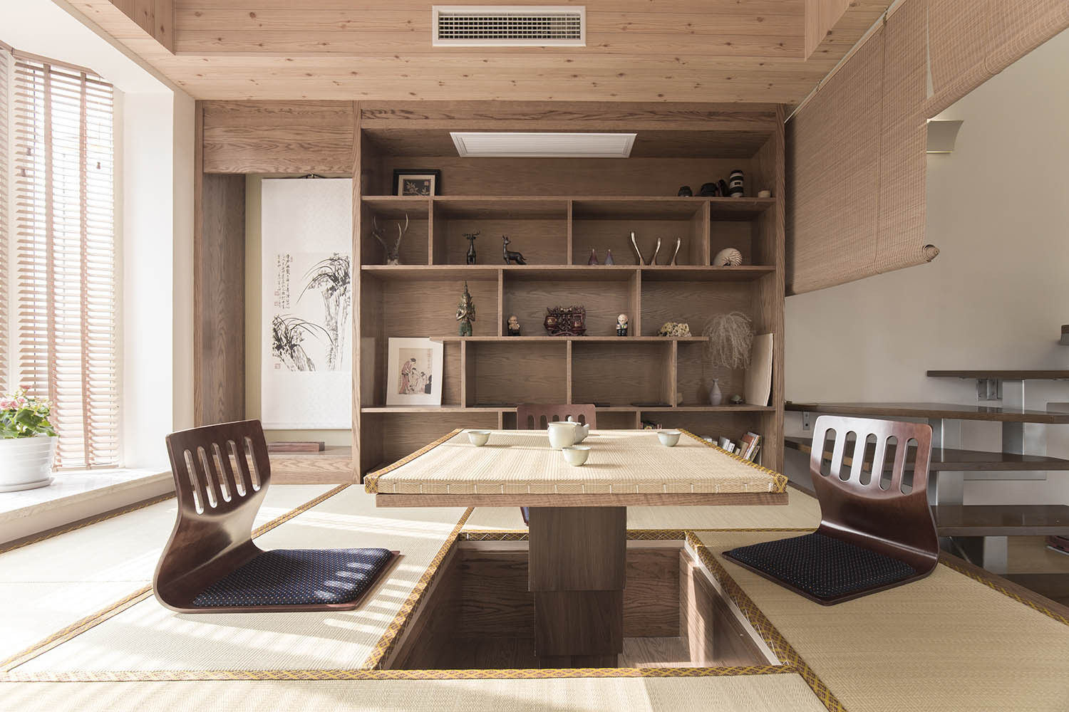 日式风格,10-15万装修,大户型,别墅装修,140平米以上装修,茶室,榻榻米,原木色