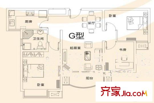 宙輝國際花園4#G戶型 4室2廳1衛(wèi)1廚