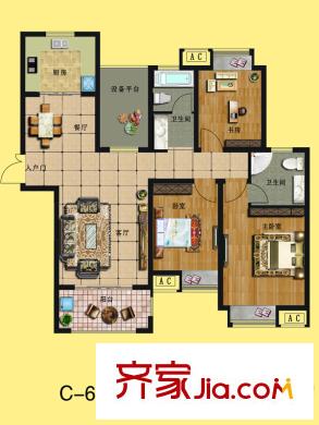 中南世紀(jì)城C-6戶型 3室2廳2衛(wèi)1廚
