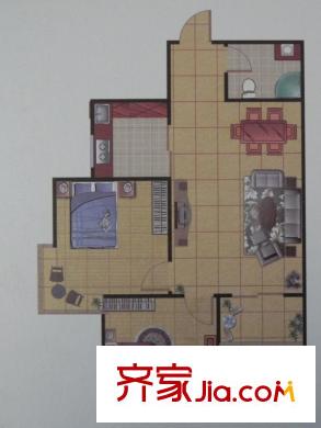 長樂港灣1號樓 2室 B戶型 2室2廳1衛(wèi)1廚