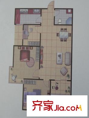 長樂港灣1號樓 2室 C戶型 2室2廳1衛(wèi)1廚