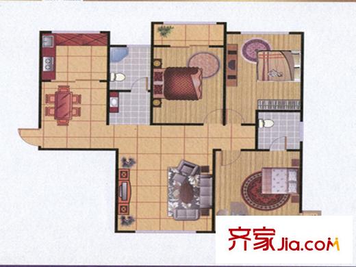 長樂港灣2號樓 H戶型 3室 3室2廳2衛(wèi)1廚