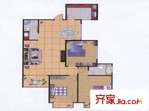 長樂港灣2號樓 J戶型 3室 3室2廳2衛(wèi)1廚