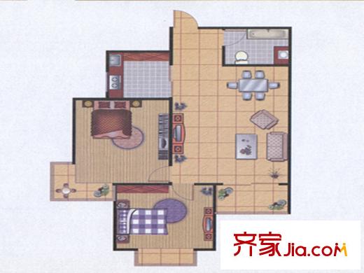 長樂港灣3號樓 M戶型 2室 2室2廳1衛(wèi)1廚