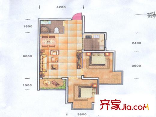 長樂港灣1號樓 B戶型 2室 2室2廳1衛(wèi)1廚