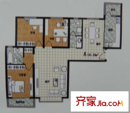 紫金佳苑3房 A戶型 3室2廳2衛(wèi)1廚