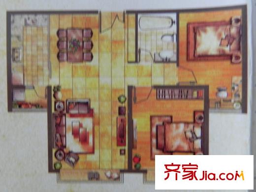 紫金佳苑2房戶型 2室2廳1衛(wèi)1廚