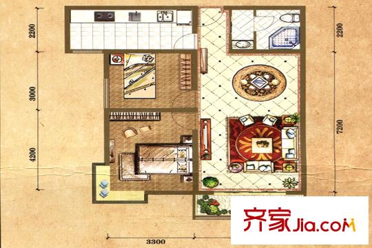 海湖名揚(yáng)A戶型 2室2廳1衛(wèi)1廚