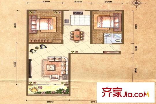海湖名揚(yáng)B戶型 2室2廳1衛(wèi)1廚
