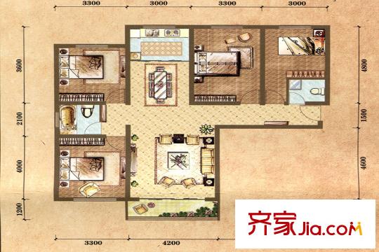 海湖名揚(yáng)D戶型 4室2廳2衛(wèi)1廚