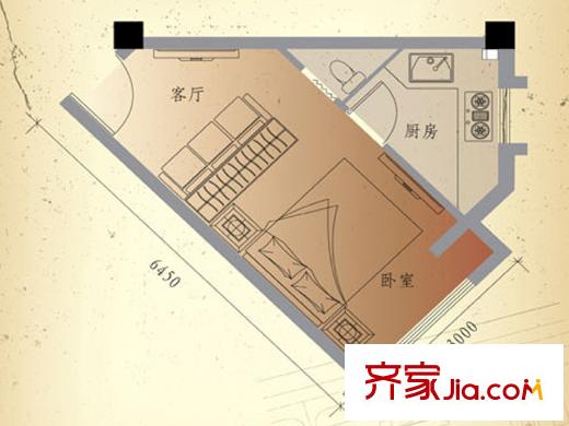 盛達國際新城K4戶型 1室1廳1衛(wèi)