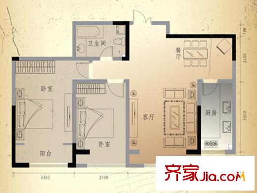 盛達國際新城B2戶型 2室2廳1衛(wèi)