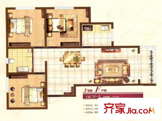 和美家苑2號(hào)樓F戶型 3室2廳1衛(wèi)