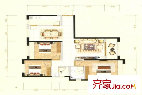世通格林蘭郡B2戶型 3室2廳2衛(wèi)1廚