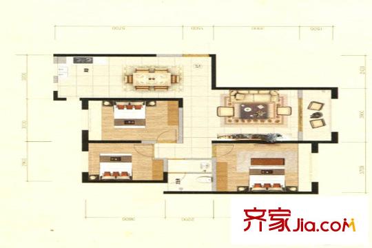 世通格林蘭郡A2戶型 3室2廳1衛(wèi)1廚