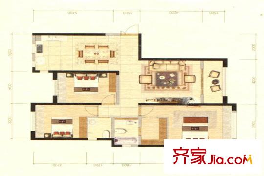 世通格林蘭郡C1戶型 3室2廳2衛(wèi)1廚