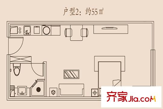 西寧萬達廣場曼哈頓公館戶型2 1室1廳1衛(wèi)1廚