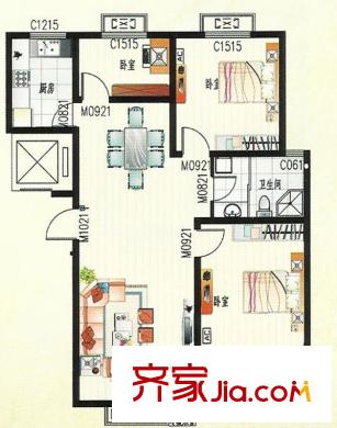 新都市華庭都市華庭35#戶型圖 3室2廳1衛(wèi)1廚