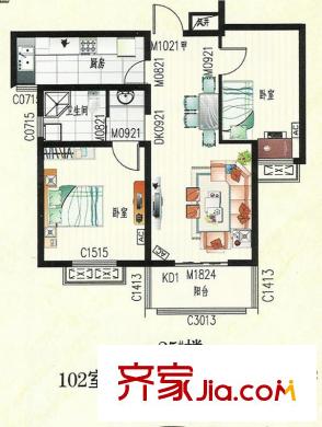 新都市華庭都市華庭35#戶型圖 3室2廳1衛(wèi)1廚