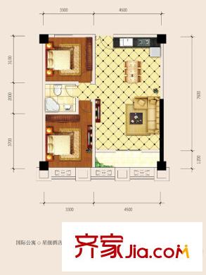 華中城A2戶型 2室1廳1衛(wèi)1廚