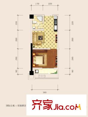 華中城B1戶型 1室1廳1衛(wèi)1廚