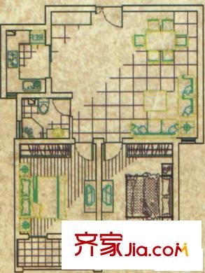鵬程一品戶型圖花園兩房戶型 2室2廳1衛(wèi)