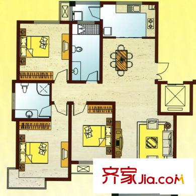 錦宸國(guó)際花園戶型圖G-3戶型 3室2廳2衛(wèi)1廚