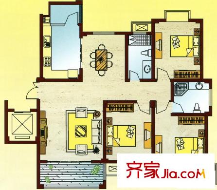 錦宸國(guó)際花園戶型圖G-4戶型 3室2廳2衛(wèi)1廚