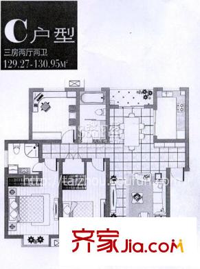 常工尚城國際戶型圖C戶型三房?jī)蓮d兩衛(wèi) 3室2廳2衛(wèi)