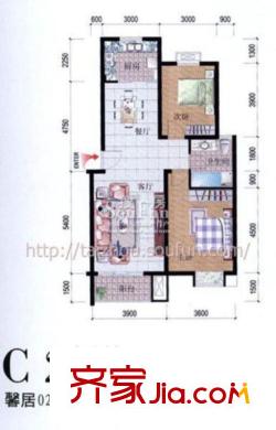書香苑小區(qū)戶型圖C2戶型 2室1廳1衛(wèi)1廚