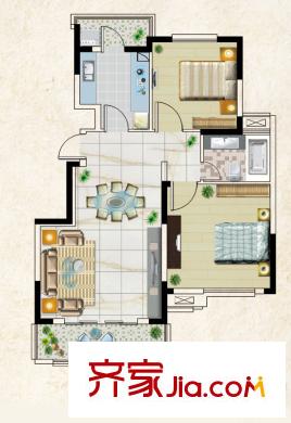 東方小鎮(zhèn)F戶型 2室1廳1衛(wèi)1廚