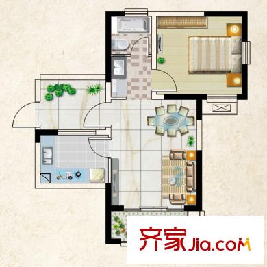 東方小鎮(zhèn)H戶型 1室1廳1衛(wèi)1廚