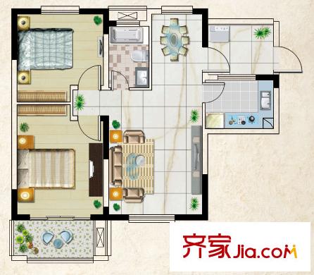東方小鎮(zhèn)I戶型 2室1廳1衛(wèi)1廚