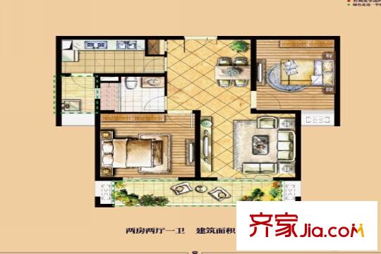 陽光國賓1號A1戶型 2室2廳1衛(wèi)1廚