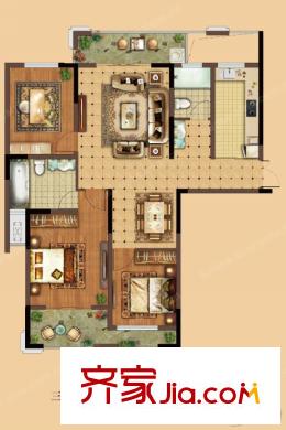 陽光國賓1號C3戶型 3室2廳2衛(wèi)1廚