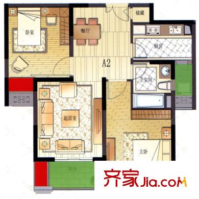 陽光國賓1號戶型A2 2室2廳1衛(wèi)1廚