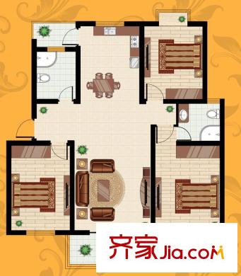 韻梅苑戶型圖戶型圖C 3室2廳1衛(wèi)1廚