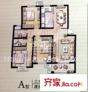 揚(yáng)州花園戶型圖A型 3室2廳2衛(wèi)1廚