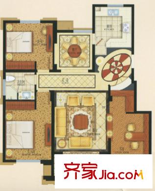 永泰花園戶型圖B戶型 3室2廳1衛(wèi)1廚