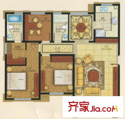 永泰花園戶型圖C戶型 3室2廳2衛(wèi)1廚