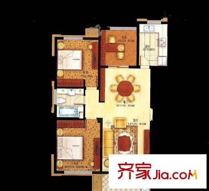 友誼花園戶型圖A戶型-兩室兩廳一衛(wèi)（106.63平方米） 