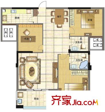 鑫泰苑戶型圖戶型D 3室2廳2衛(wèi)1廚