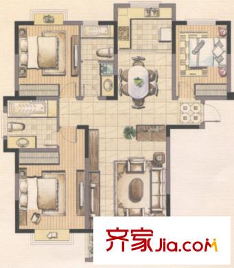 玉河花園戶型圖三居1 2室2廳1衛(wèi)1廚