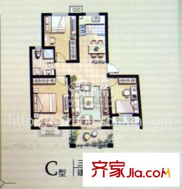 揚(yáng)州花園戶型圖C型 2室1廳1衛(wèi)1廚