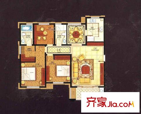 友誼花園戶型圖C戶型-三房?jī)蓮d兩衛(wèi)（127.2平方米） 