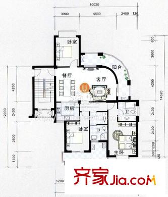 萬達廣場戶型圖戶型圖U 3室2廳2衛(wèi)1廚