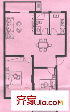 文鑫苑戶型圖b3 2室1廳1衛(wèi)1廚