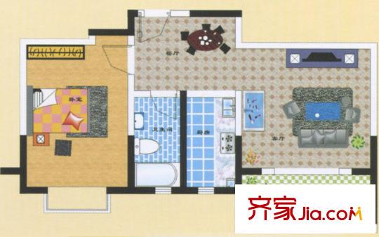 西域綠洲戶型圖戶型N 1室2廳1衛(wèi)1廚