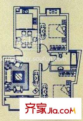 西域綠洲戶型圖E1戶型 2室2廳1衛(wèi)1廚
