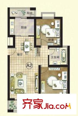 寶帶小區(qū)戶型圖A2戶型 2室2廳1衛(wèi)1廚